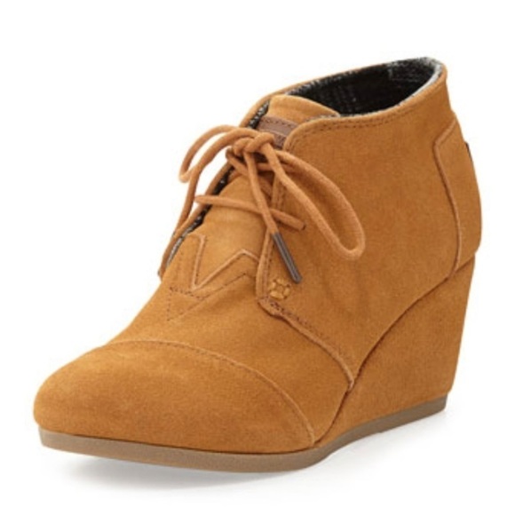Toms suede desert wedge Booties in chestnut size 8.5 - Picture 1 of 9
